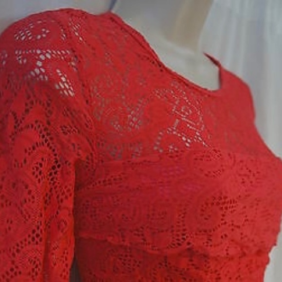 NWT Laundry by Shelli Segal Dress Sz 6 Dark Geranium 3/4 Sleeve Tiered Cocktail - Picture 3 of 7